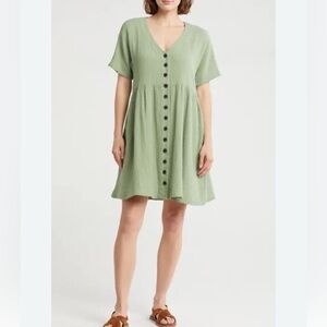 Madewell Sage Button-Front Mini Dress